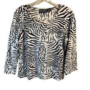 Nostalgia, Zebra Print Pattern, Black White Top w Sequins, XL